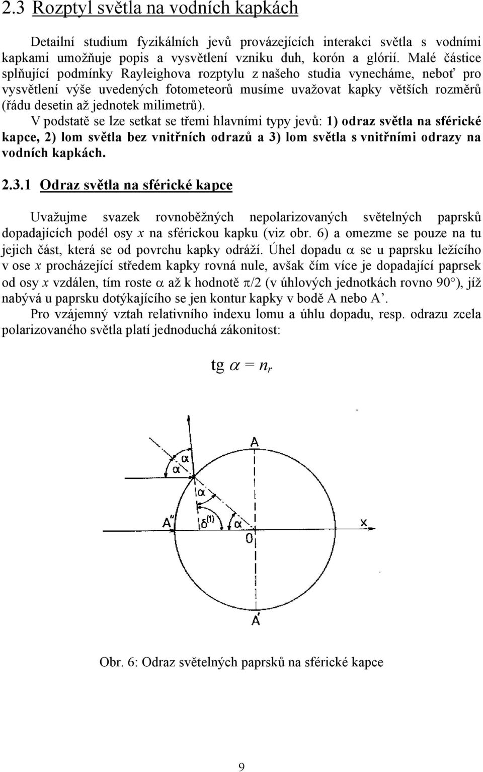 milimetrů). V podstatě se lze setkat se třemi hlavními typy jevů: 1) odraz světla na sférické kapce, 2) lom světla bez vnitřních odrazů a 3)