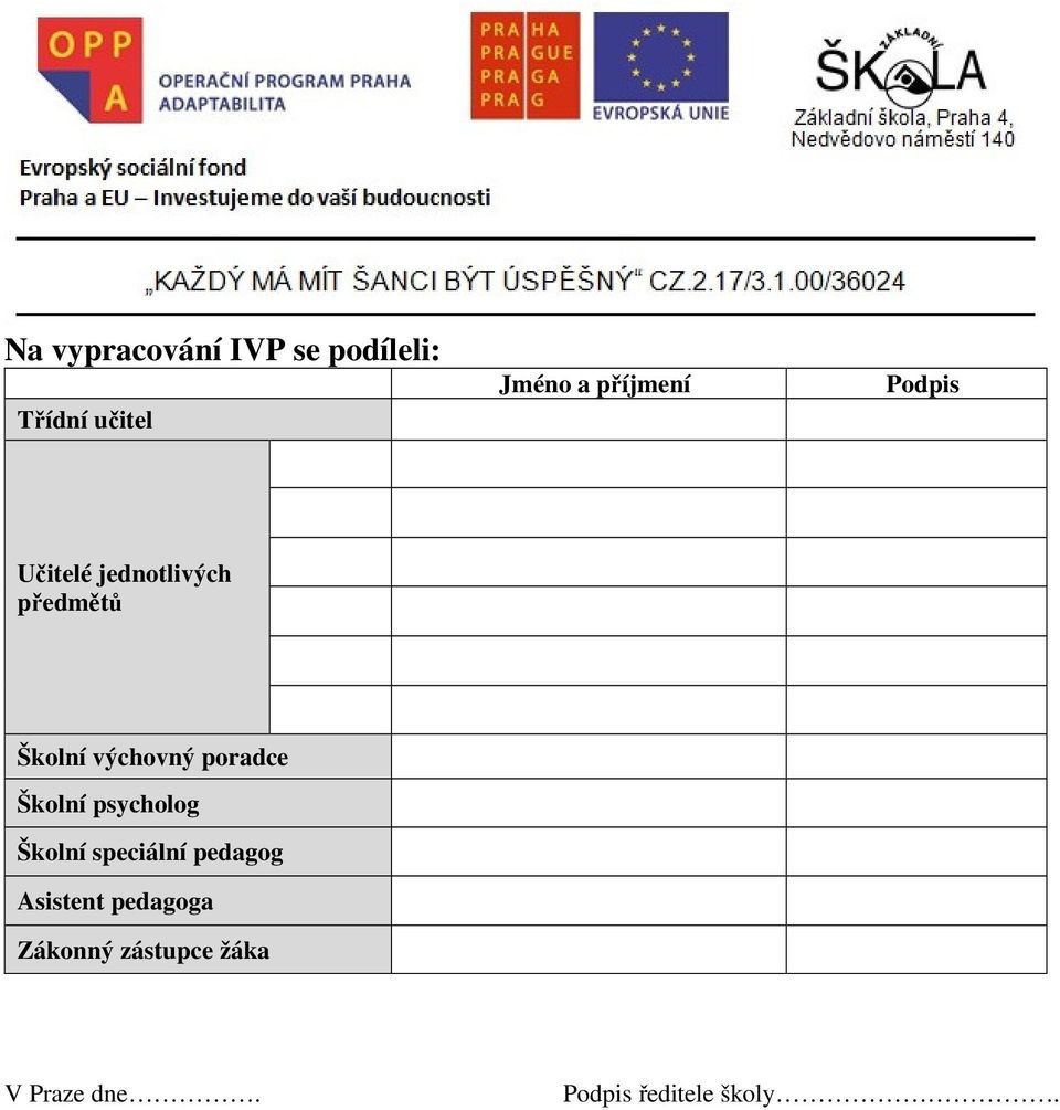 výchovný poradce Školní psycholog Školní speciální pedagog