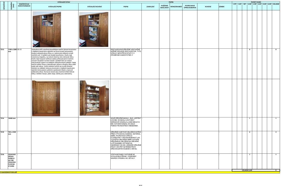NP CELKEM T213 1100 x 2200 VS-10 Vestavěná skříň uzavřená dvoukřídlými dveřmi rámové konstrukce s hladkými kazetovými výplněmi na lícové straně lemovanými dvojitou odstupňovanou lištou a s vodorovným