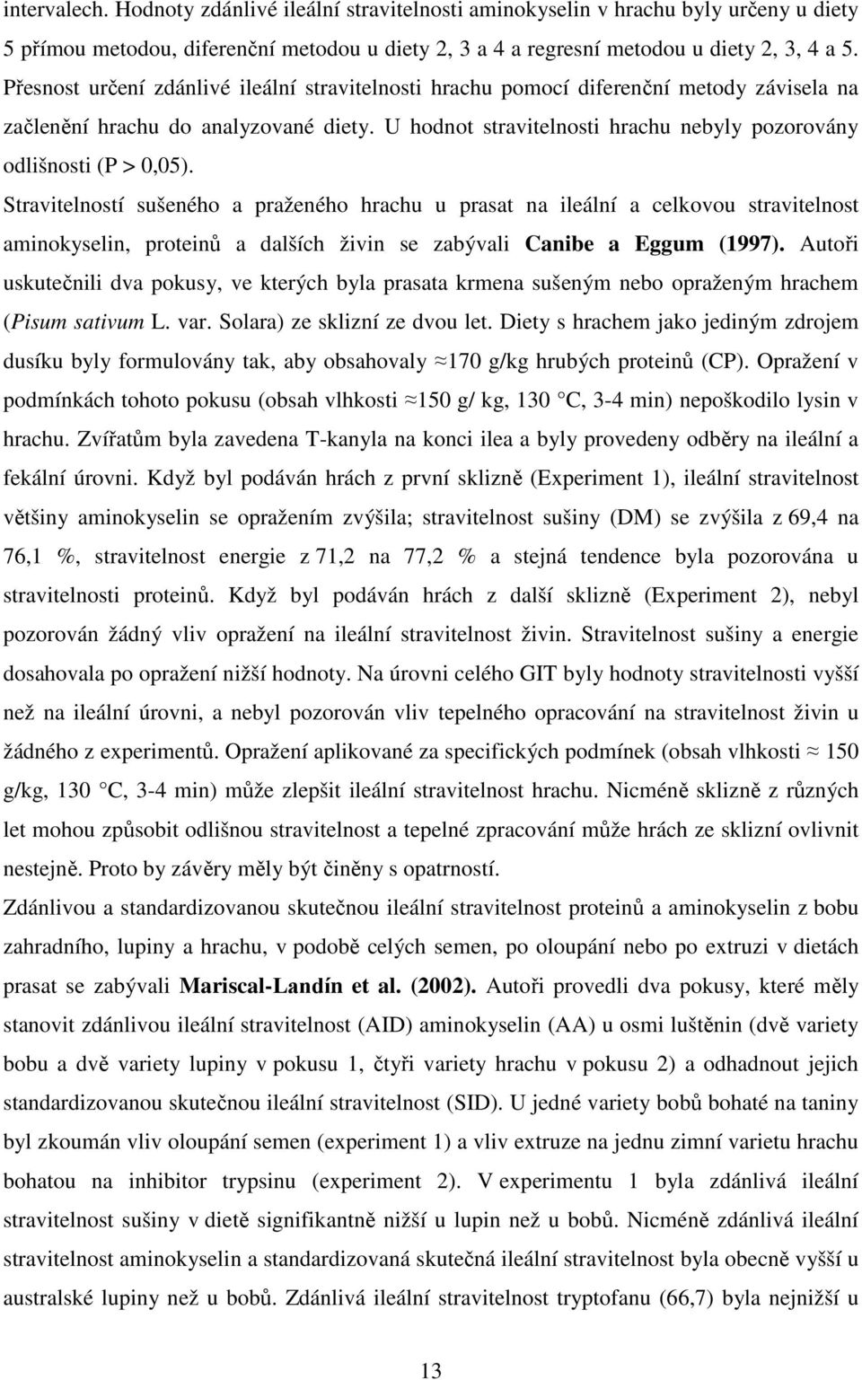 U hodnot stravitelnosti hrachu nebyly pozorovány odlišnosti (P > 0,05).