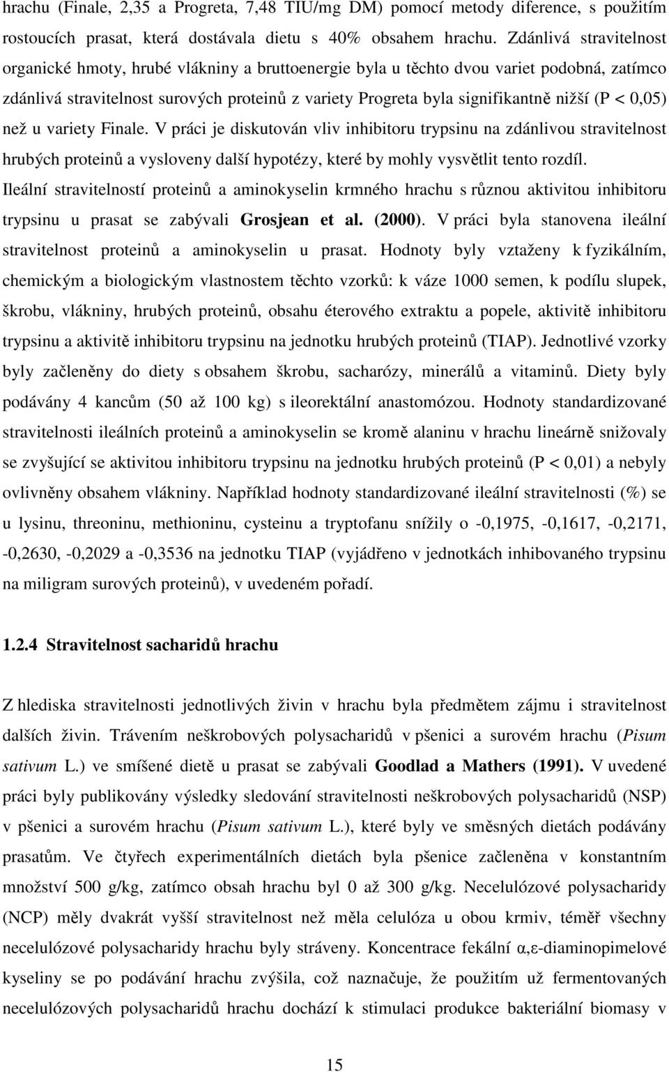 (P < 0,05) než u variety Finale. V práci je diskutován vliv inhibitoru trypsinu na zdánlivou stravitelnost hrubých proteinů a vysloveny další hypotézy, které by mohly vysvětlit tento rozdíl.