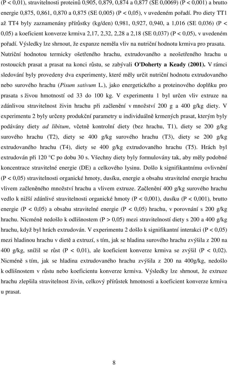 pořadí. Výsledky lze shrnout, že expanze neměla vliv na nutriční hodnotu krmiva pro prasata.