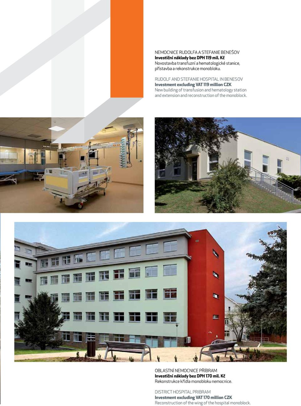 RUDOLF AND STEFANIE HOSPITAL IN BENESOV Investment excluding VAT 119 million CZK New building of transfusion and hematology station and