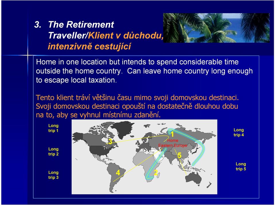 . Tento klient tráví většinu času mimo svoji domovskou destinaci destinaci.