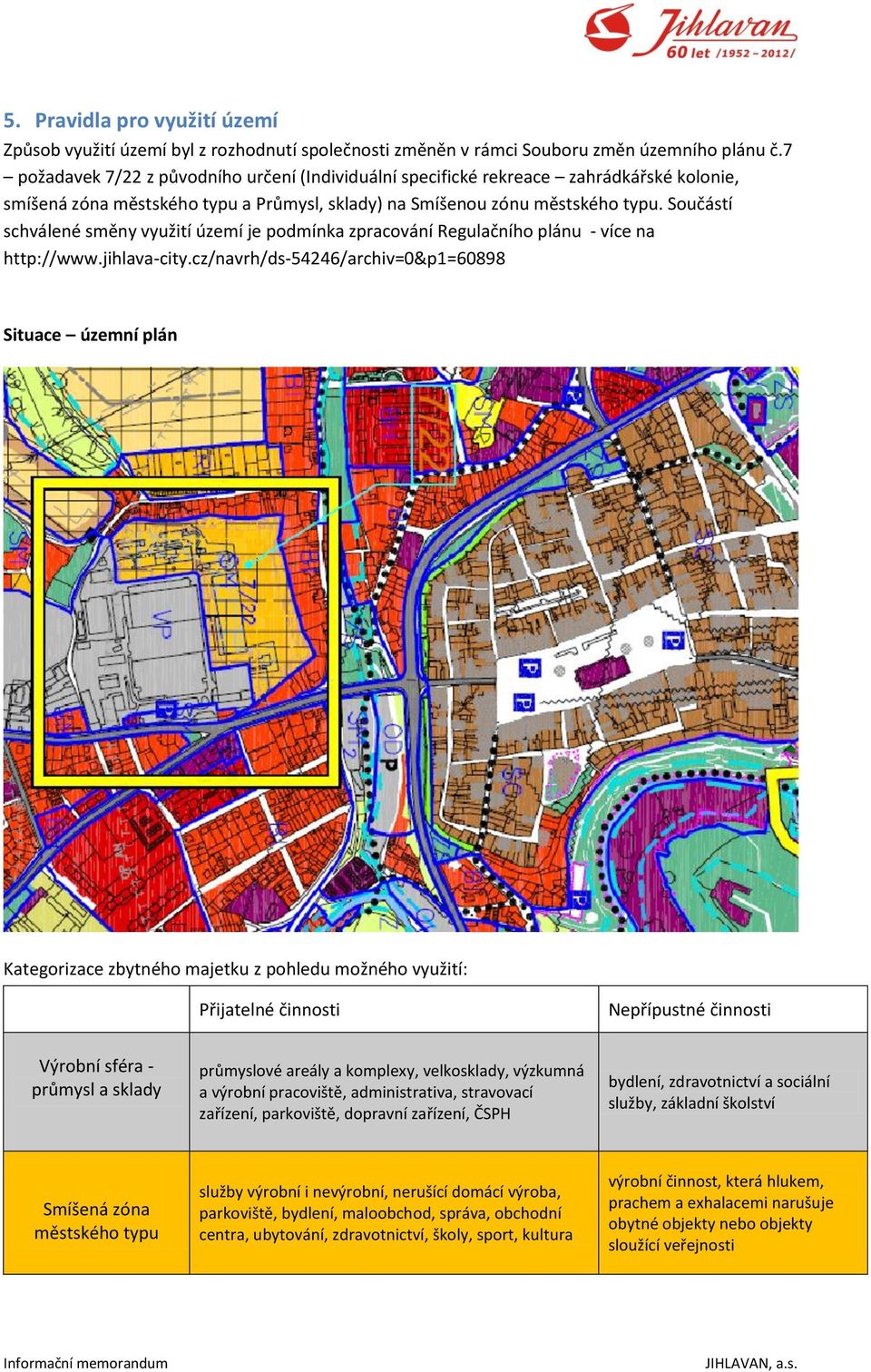 Součástí schválené směny využití území je podmínka zpracování Regulačního plánu - více na http://www.jihlava-city.