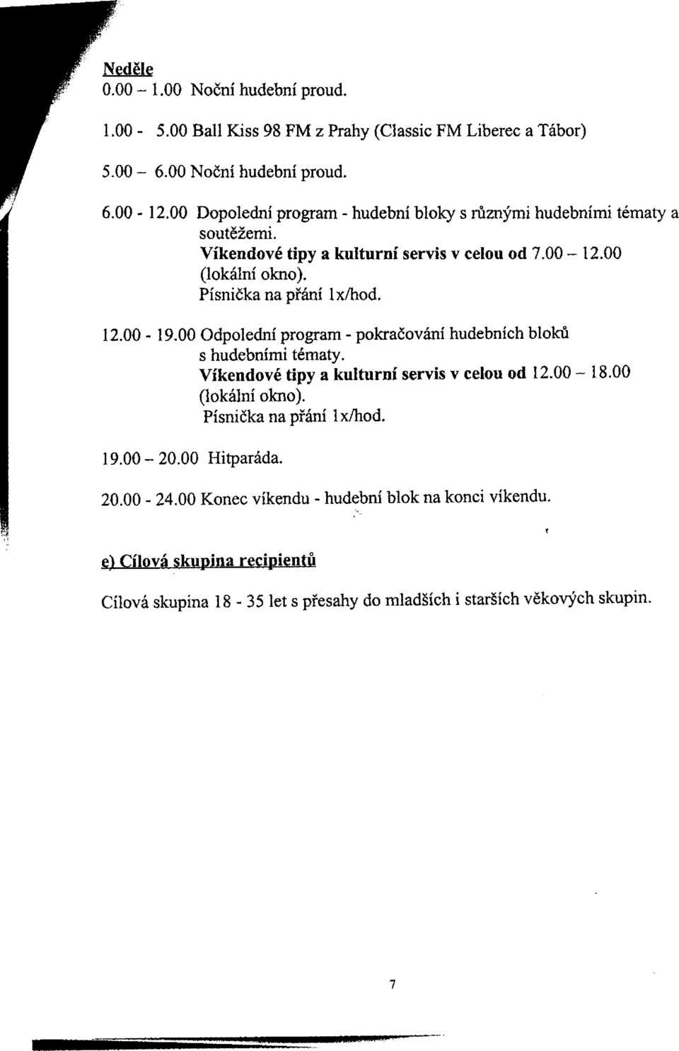 Písnička na přání lx/hod. 12.00-19.00 Odpolední program - pokračování hudebních bloků s hudebními tématy. Víkendové tipy a kulturní servis v celou od 12.00-18.