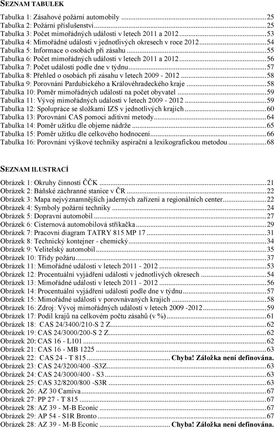 .. 56 Tabulka 7: Počet událostí podle dne v týdnu... 57 Tabulka 8: Přehled o osobách při zásahu v letech 2009-2012... 58 Tabulka 9: Porovnání Pardubického a Královéhradeckého kraje.