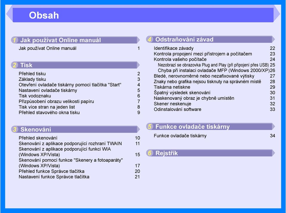 Skenování z aplikace podporující funkci WIA (Windows XP/Vista) 15 Skenování pomocí funkce "Skenery a fotoaparáty" (Windows XP/Vista) 17 Přehled funkce Správce tlačítka 20 Nastavení funkce Správce