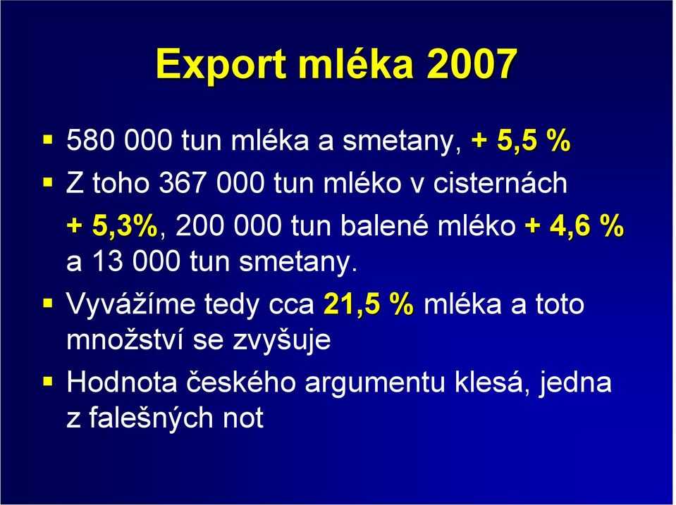 mléko + 4,6 % a 13 000 tun smetany.