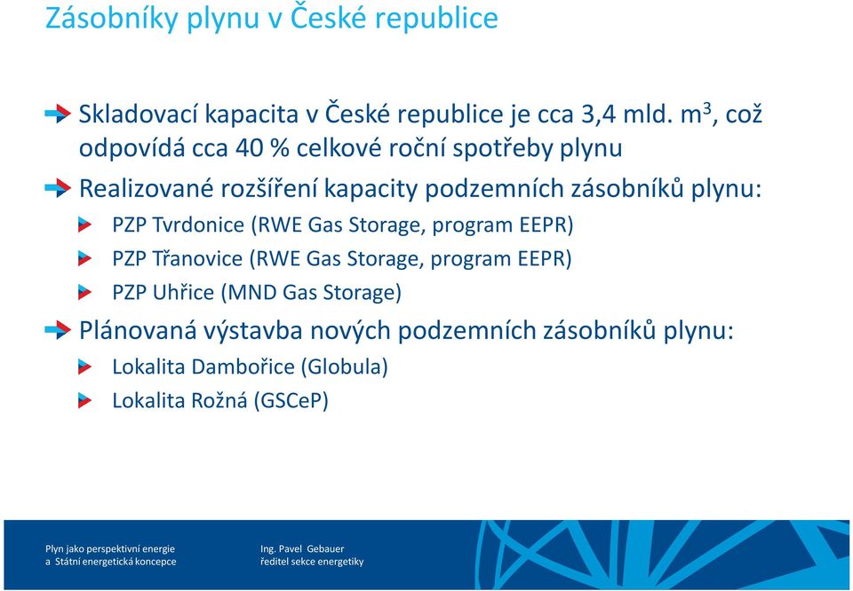 plynu: PZP Tvrdonice (RWE Gas Storage, program EEPR) PZP Třanovice (RWE Gas Storage, program EEPR) PZP