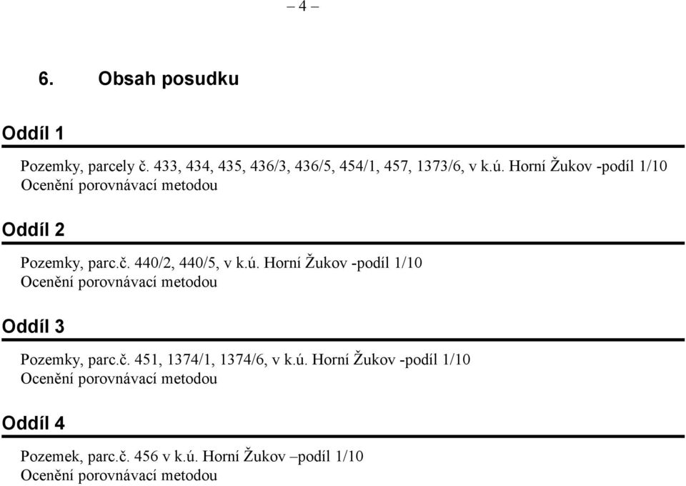 Horní Žukov -podíl 1/10 Ocenění porovnávací metodou Oddíl 3 Pozemky, parc.č. 451, 1374/1, 1374/6, v k.ú.