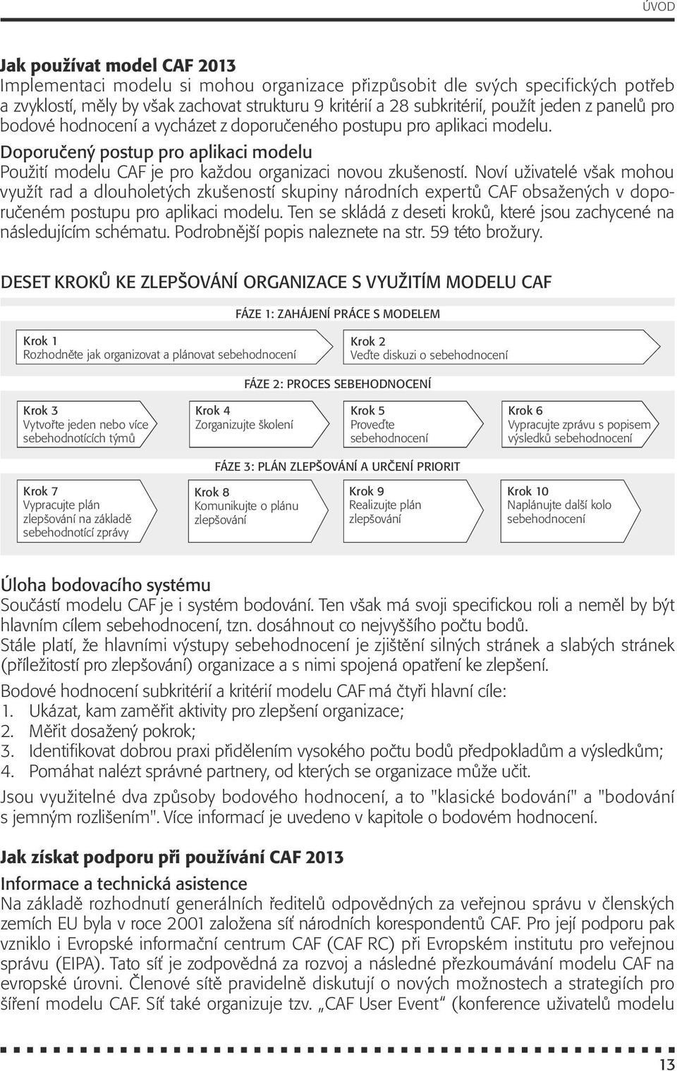 Noví uživatelé však mohou využít rad a dlouholetých zkušeností skupiny národních expertů CAF obsažených v doporučeném postupu pro aplikaci modelu.