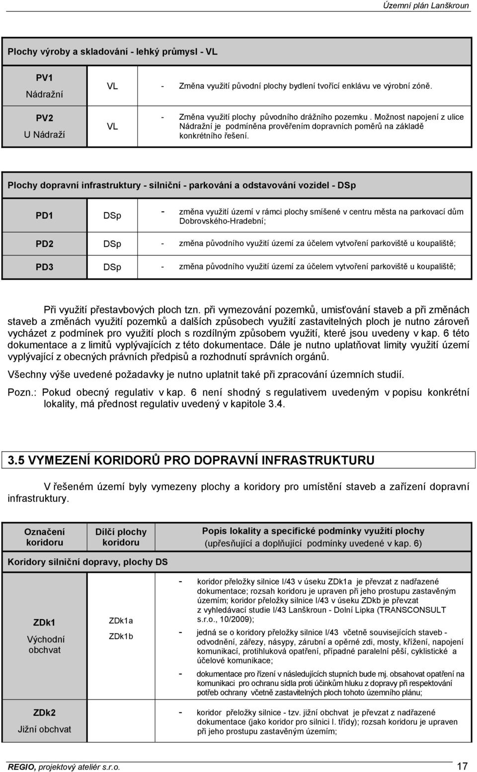 Plochy dopravní infrastruktury - silniční - parkování a odstavování vozidel - DSp PD1 DSp - změna využití území v rámci plochy smíšené v centru města na parkovací dům Dobrovského-Hradební; PD2 DSp -