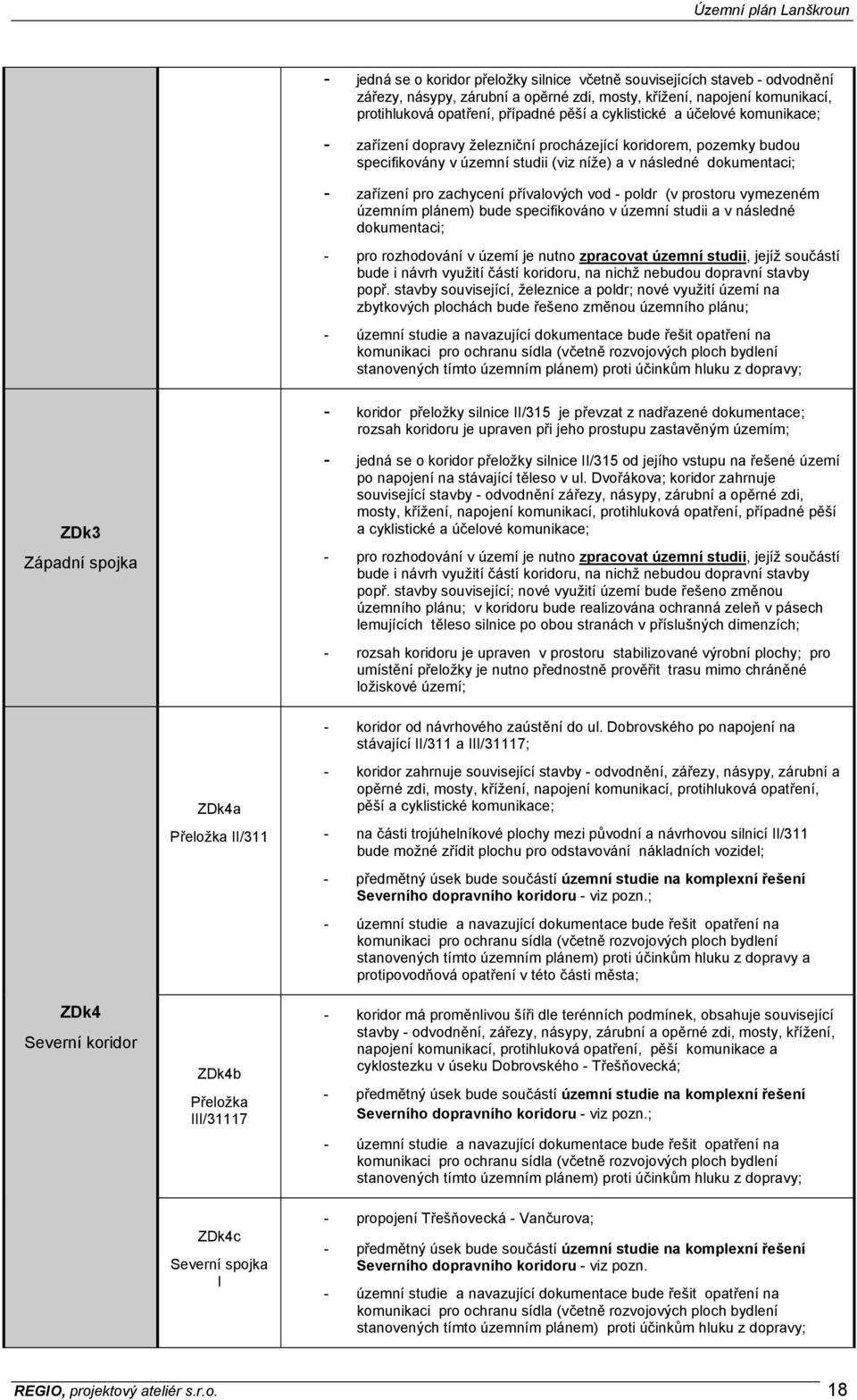 přívalových vod - poldr (v prostoru vymezeném územním plánem) bude specifikováno v územní studii a v následné dokumentaci; - pro rozhodování v území je nutno zpracovat územní studii, jejíž součástí