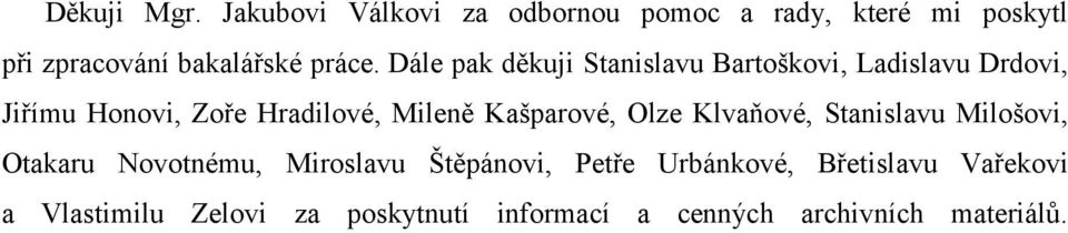 Dále pak děkuji Stanislavu Bartoškovi, Ladislavu Drdovi, Jiřímu Honovi, Zoře Hradilové, Mileně