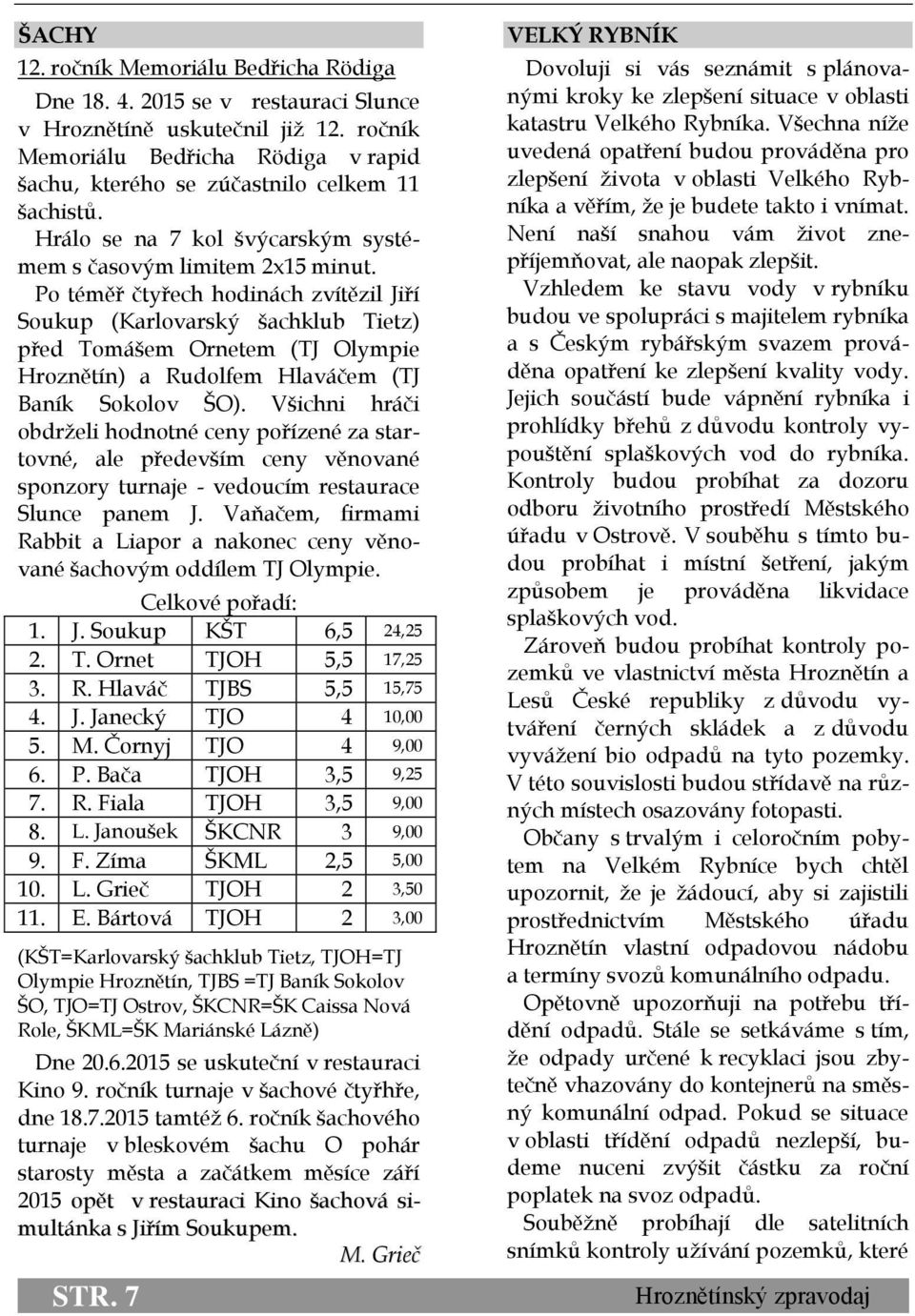 Po téměř čtyřech hodinách zvítězil Jiří Soukup (Karlovarský šachklub Tietz) před Tomášem Ornetem (TJ Olympie Hroznětín) a Rudolfem Hlaváčem (TJ Baník Sokolov ŠO).