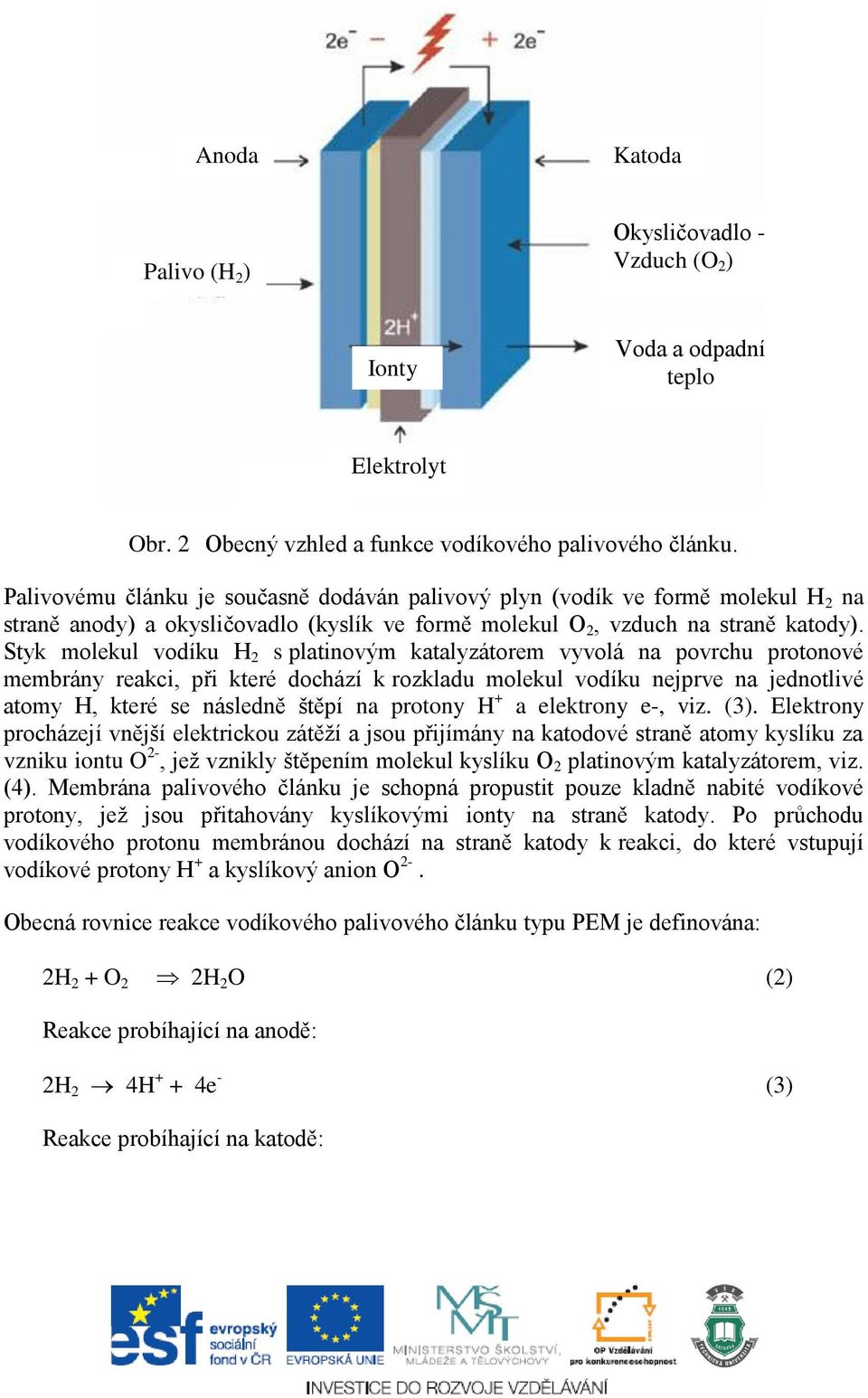 Styk molekul vodíku H 2 s platinovým katalyzátorem vyvolá na povrchu protonové membrány reakci, při které dochází k rozkladu molekul vodíku nejprve na jednotlivé atomy H, které se následně štěpí na