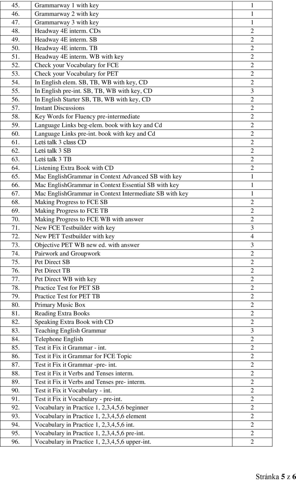 In English Starter SB, TB, WB with key, CD 2 57. Instant Discussions 2 58. Key Words for Fluency pre-intermediate 2 59. Language Links beg-elem. book with key and Cd 2 60. Language Links pre-int.