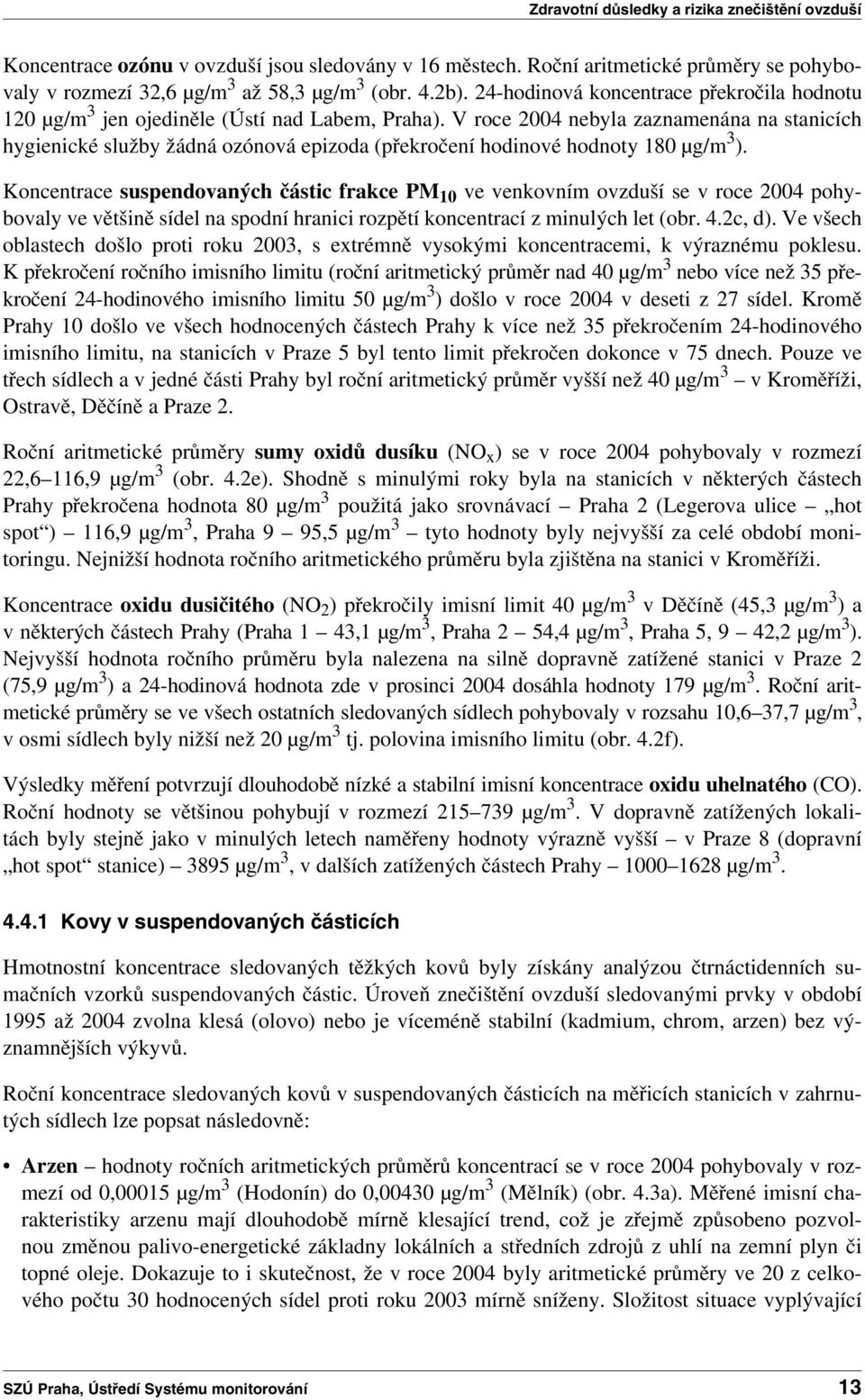 V roce 2004 nebyla zaznamenána na stanicích hygienické služby žádná ozónová epizoda (překročení hodinové hodnoty 180 µg/m 3 ).