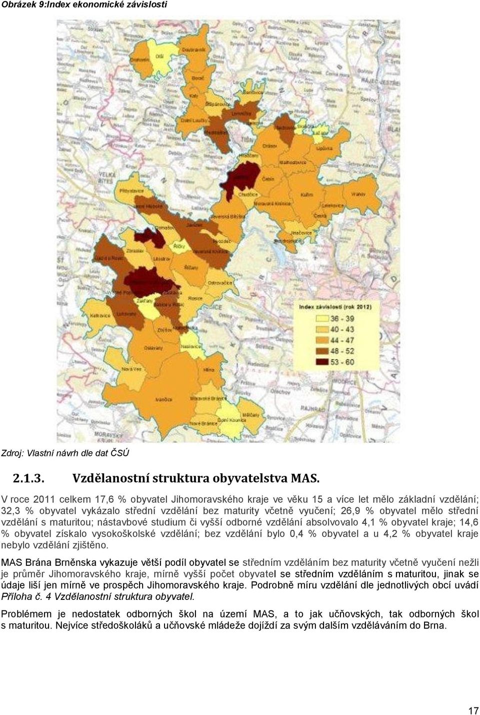 střední vzdělání s maturitou; nástavbové studium či vyšší odborné vzdělání absolvovalo 4,1 % obyvatel kraje; 14,6 % obyvatel získalo vysokoškolské vzdělání; bez vzdělání bylo 0,4 % obyvatel a u 4,2 %