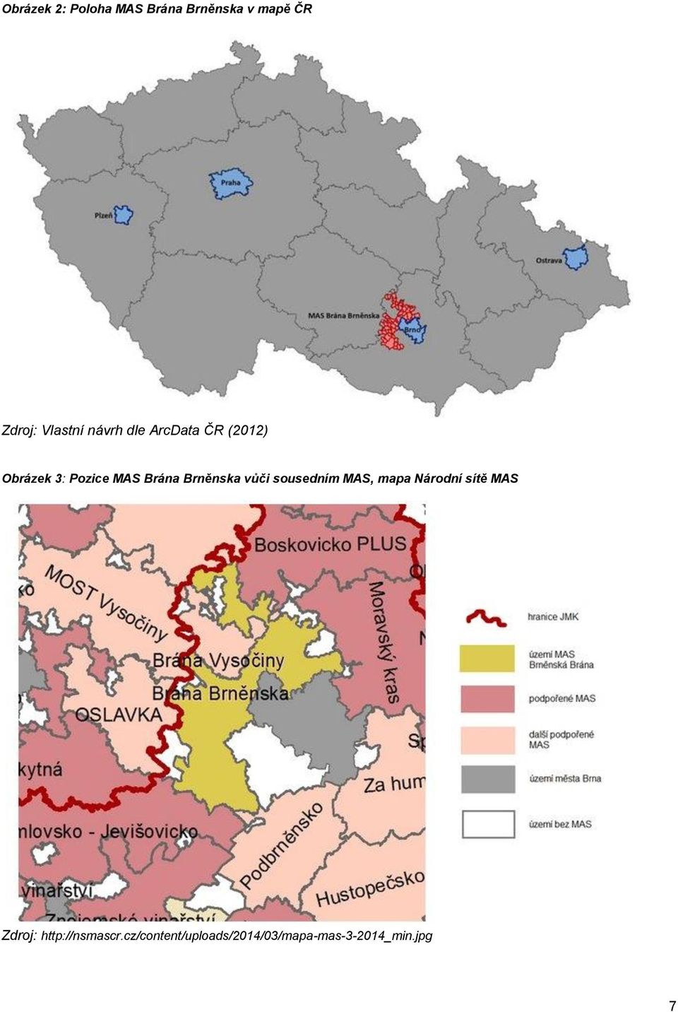 Brána Brněnska vůči sousedním MAS, mapa Národní sítě MAS