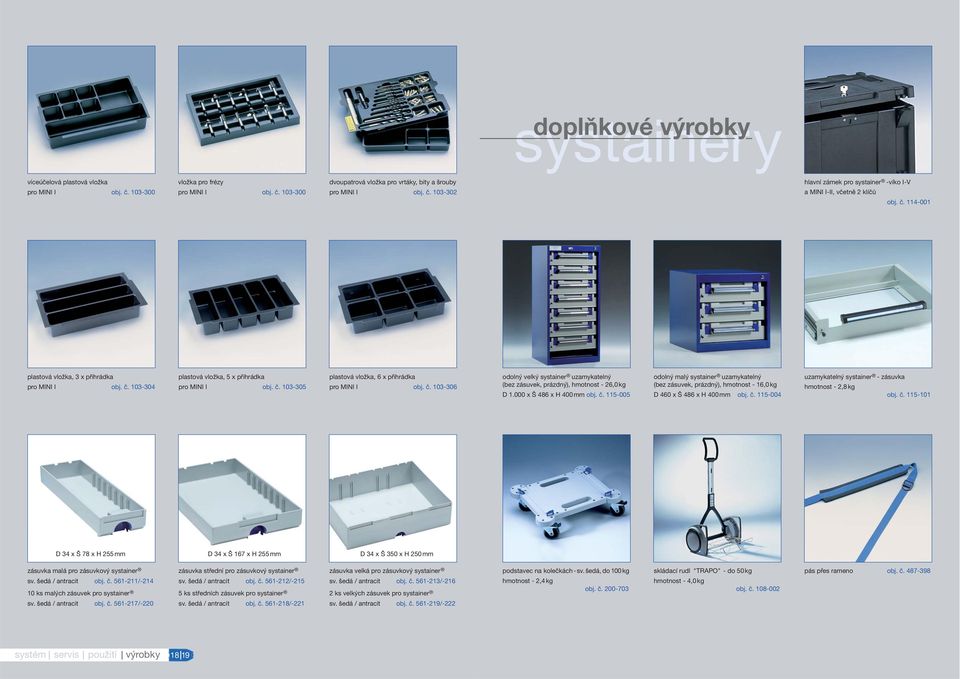 000 x Š 486 x H 400 mm obj. č. 115-005 odolný malý systainer uzamykatelný (bez zásuvek, prázdný), hmotnost - 16,0 kg D 460 x Š 486 x H 400 mm obj. č. 115-004 uzamykatelný systainer - zásuvka hmotnost - 2,8 kg obj.