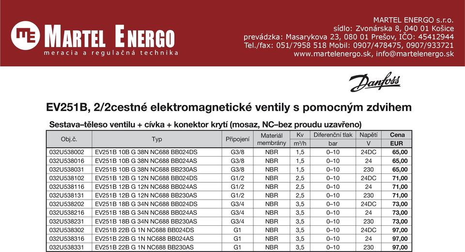 230 65,00 032U538102 EV251B 12B G 12N NC688 BB024DS G1/2 NBR 2,5 0 10 24DC 71,00 032U538116 EV251B 12B G 12N NC688 BB024AS G1/2 NBR 2,5 0 10 24 71,00 032U538131 EV251B 12B G 12N NC688 BB230AS G1/2