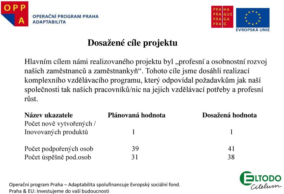 Tohoto cíle jsme dosáhli realizací komplexního vzdělávacího programu, který odpovídal požadavkům jak naší společnosti