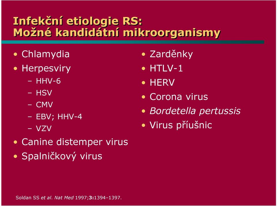 Spalničkový virus Zarděnky HTLV-1 HERV Corona virus Bordetella