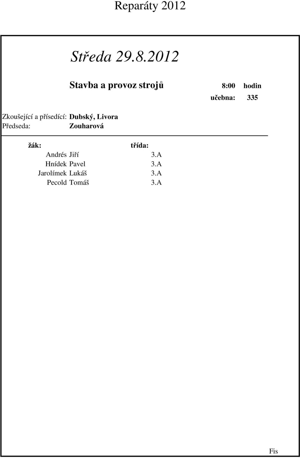 Zouharová Stavba a provoz strojů 8:00 hodin