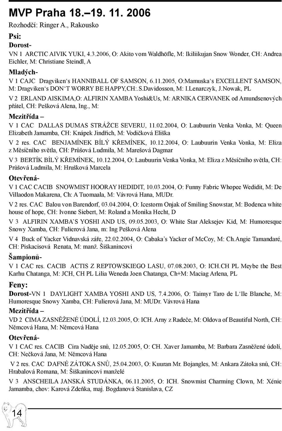 2005, O:Mamuska s EXCELLENT SAMSON, M: Dragviken s DON T WORRY BE HAPPY,CH:.S.Davidosson, M: I.Lenarczyk, J.