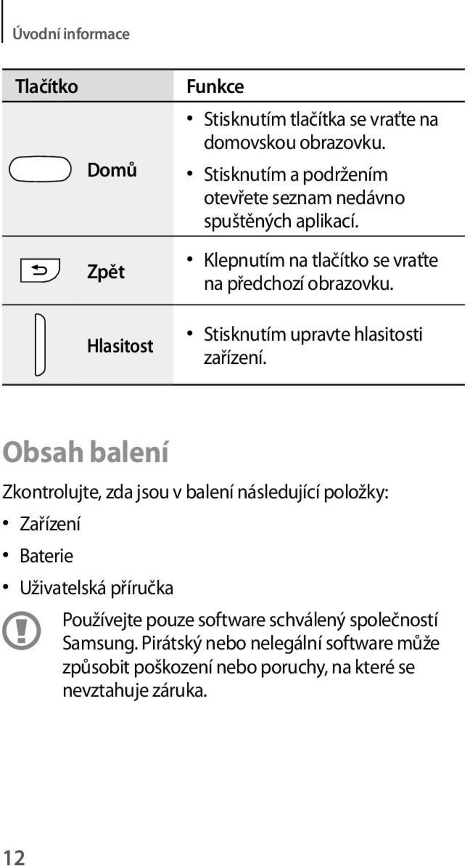 Stisknutím upravte hlasitosti zařízení.