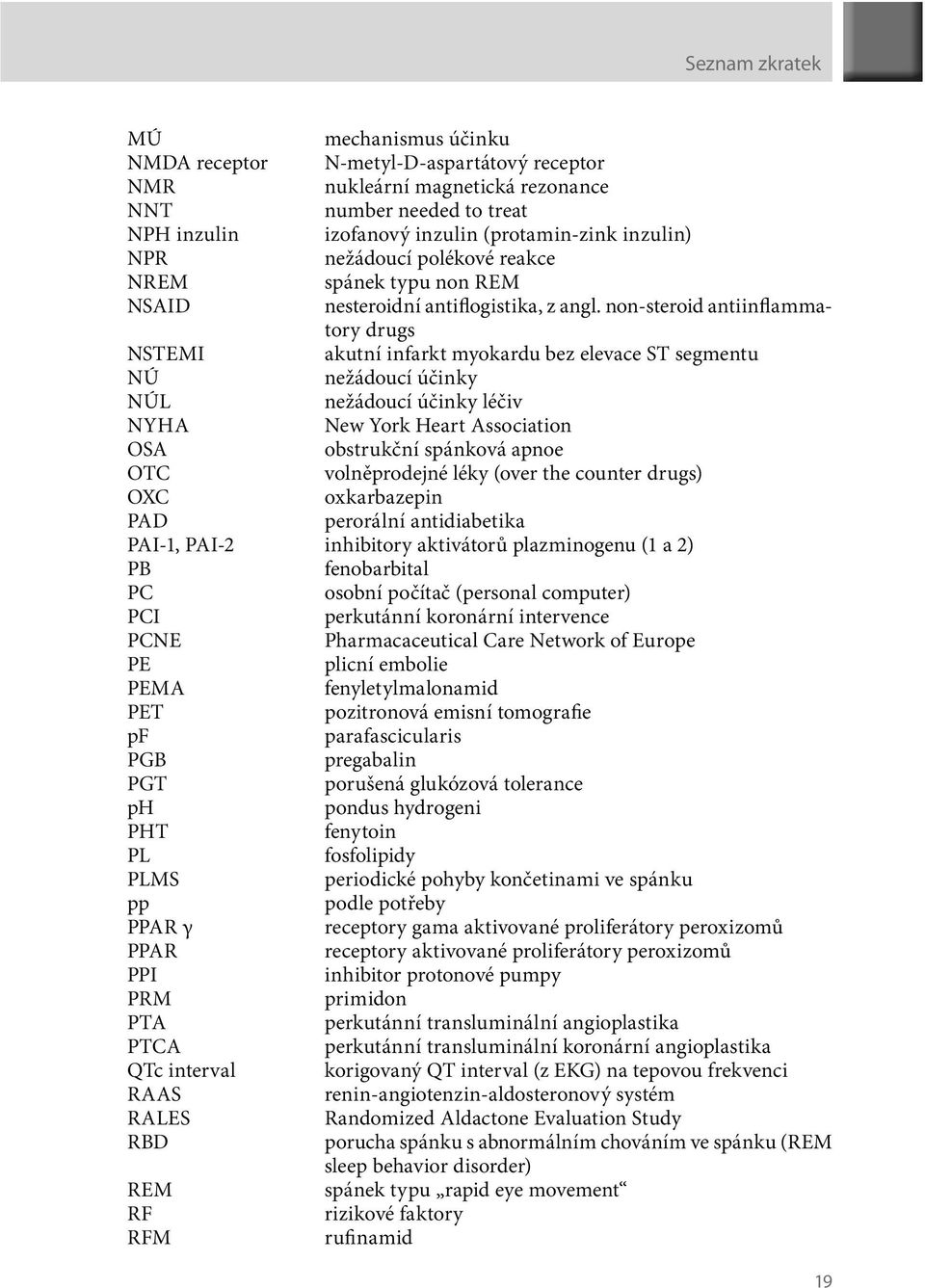 non-steroid antiinflammatory drugs NSTEMI akutní infarkt myokardu bez elevace ST segmentu NÚ nežádoucí účinky NÚL nežádoucí účinky léčiv NYHA New York Heart Association OSA obstrukční spánková apnoe