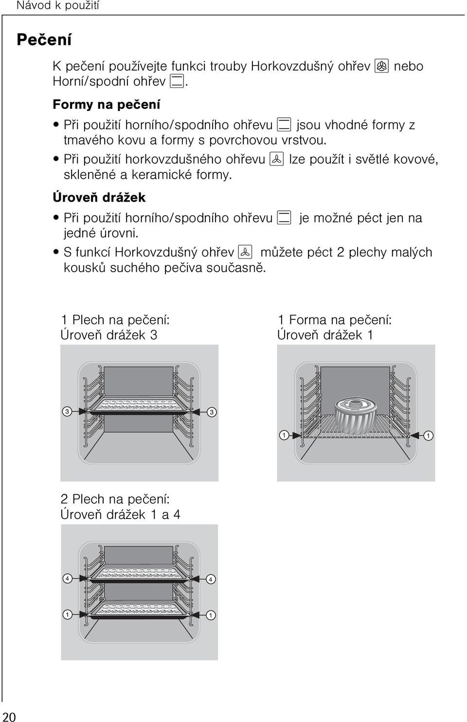 Pøi použití horkovzdušného ohøevu H lze použít i svìtlé kovové, sklenìné a keramické formy.