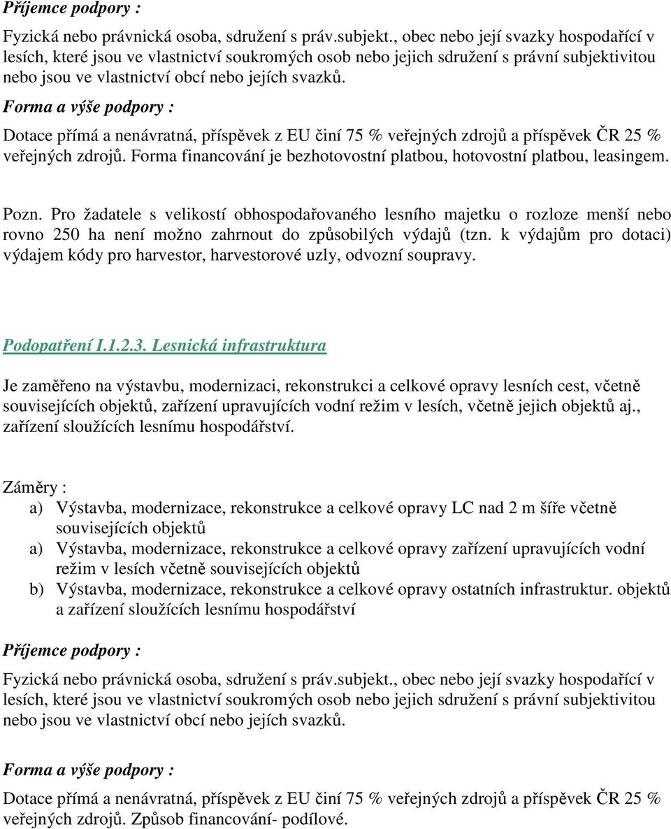 Forma a výše podpory : Dotace přímá a nenávratná, příspěvek z EU činí 75 % veřejných zdrojů a příspěvek ČR 25 % veřejných zdrojů.