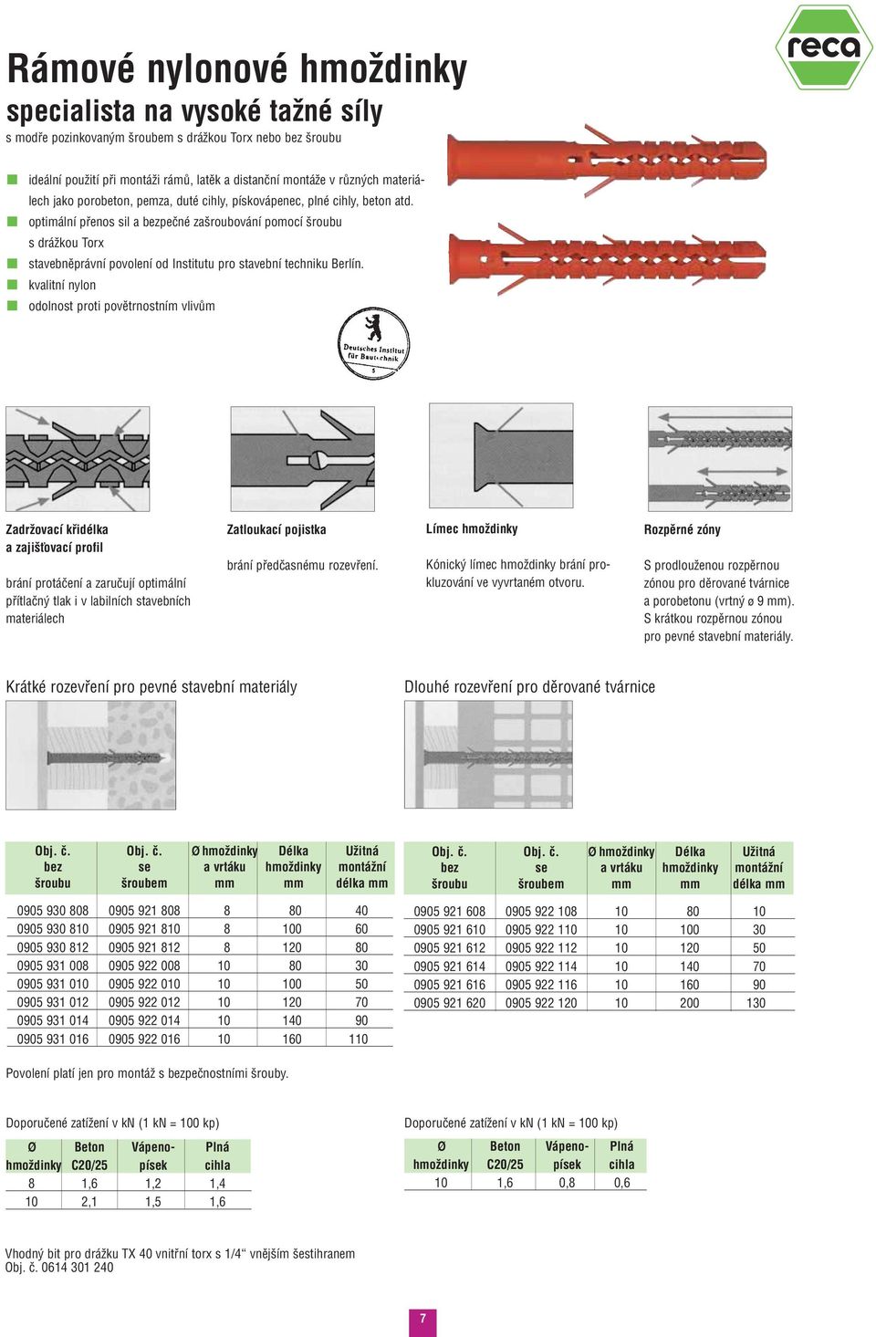 optimální pfienos sil a bezpeãné za roubování pomocí roubu s dráïkou Torx stavebnûprávní povolení od Institutu pro stavební techniku Berlín.