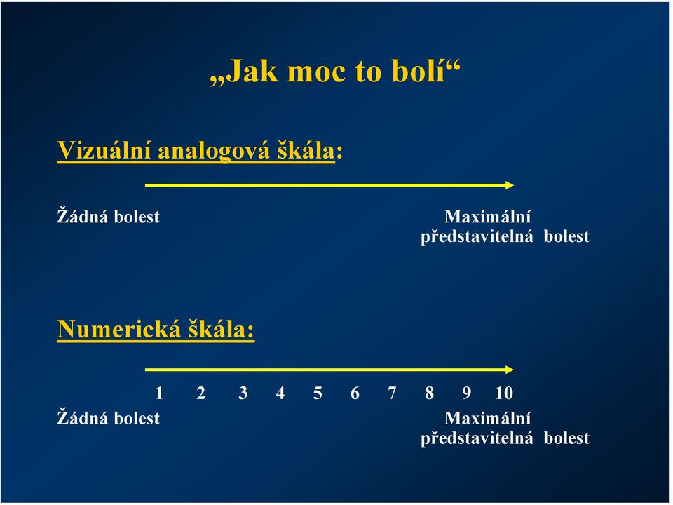 bolest Numerická škála: 1 2 3 4 5 6 7 8 9