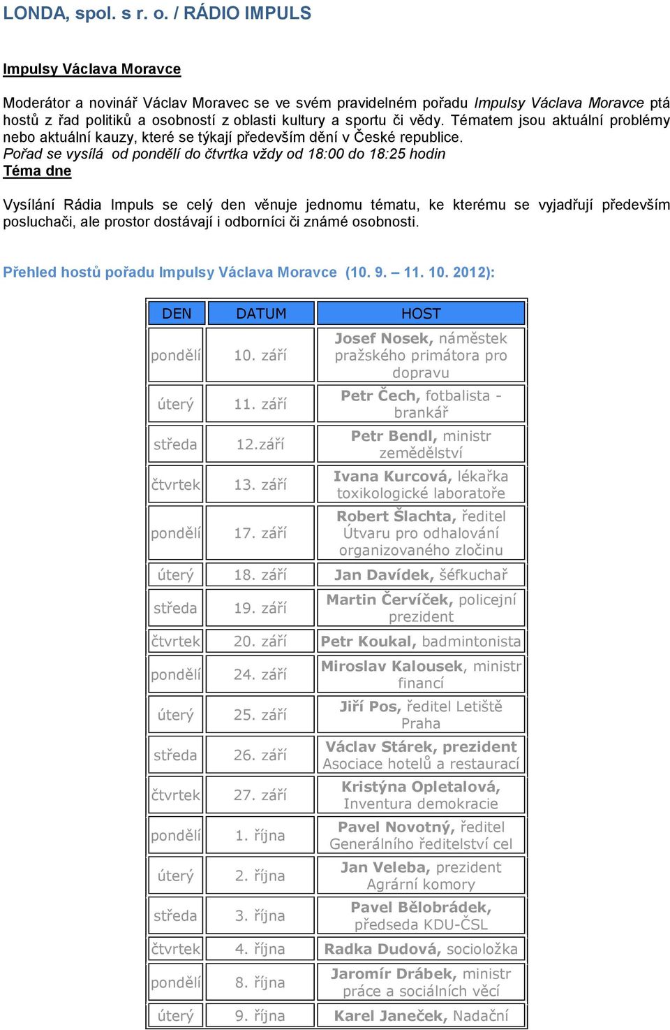 Tématem jsou aktuální problémy nebo aktuální kauzy, které se týkají především dění v České republice.