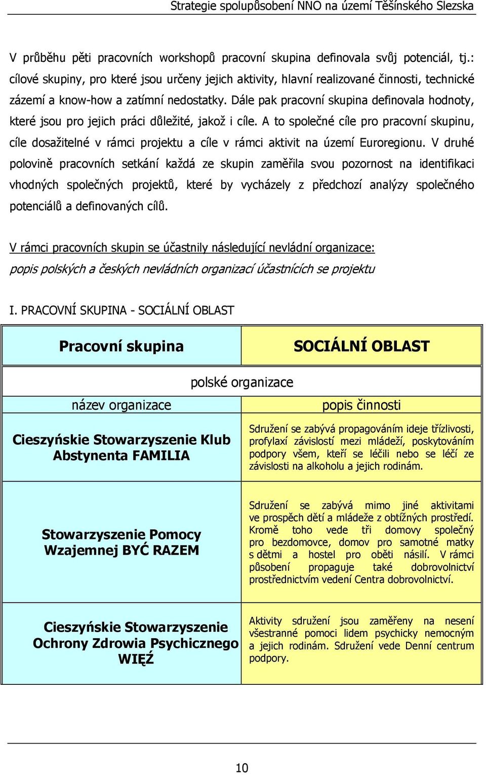 Dále pak pracovní skupina definovala hodnoty, které jsou pro jejich práci důležité, jakož i cíle.