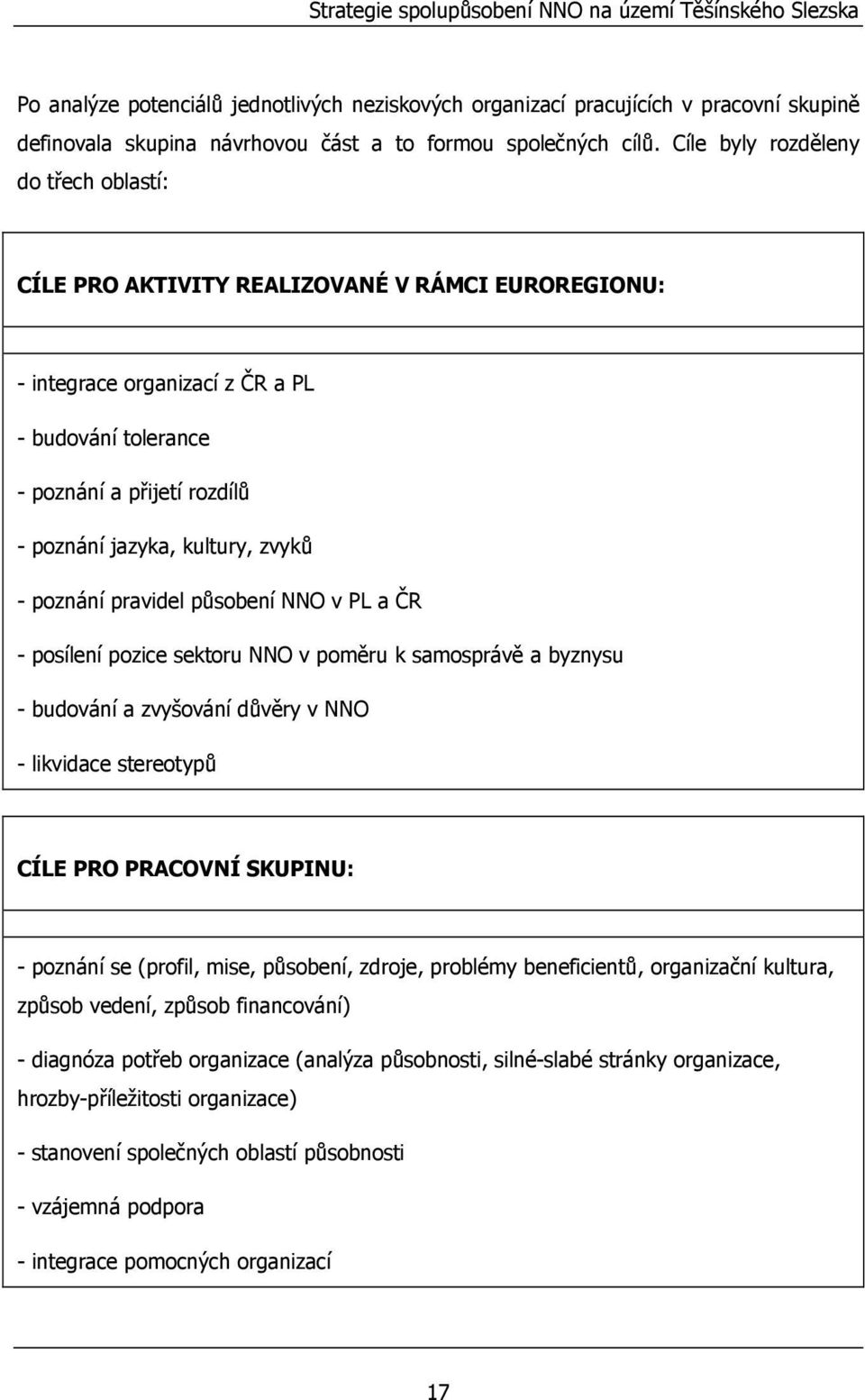 zvyků - poznání pravidel působení NNO v PL a ČR - posílení pozice sektoru NNO v poměru k samosprávě a byznysu - budování a zvyšování důvěry v NNO - likvidace stereotypů CÍLE PRO PRACOVNÍ SKUPINU: -