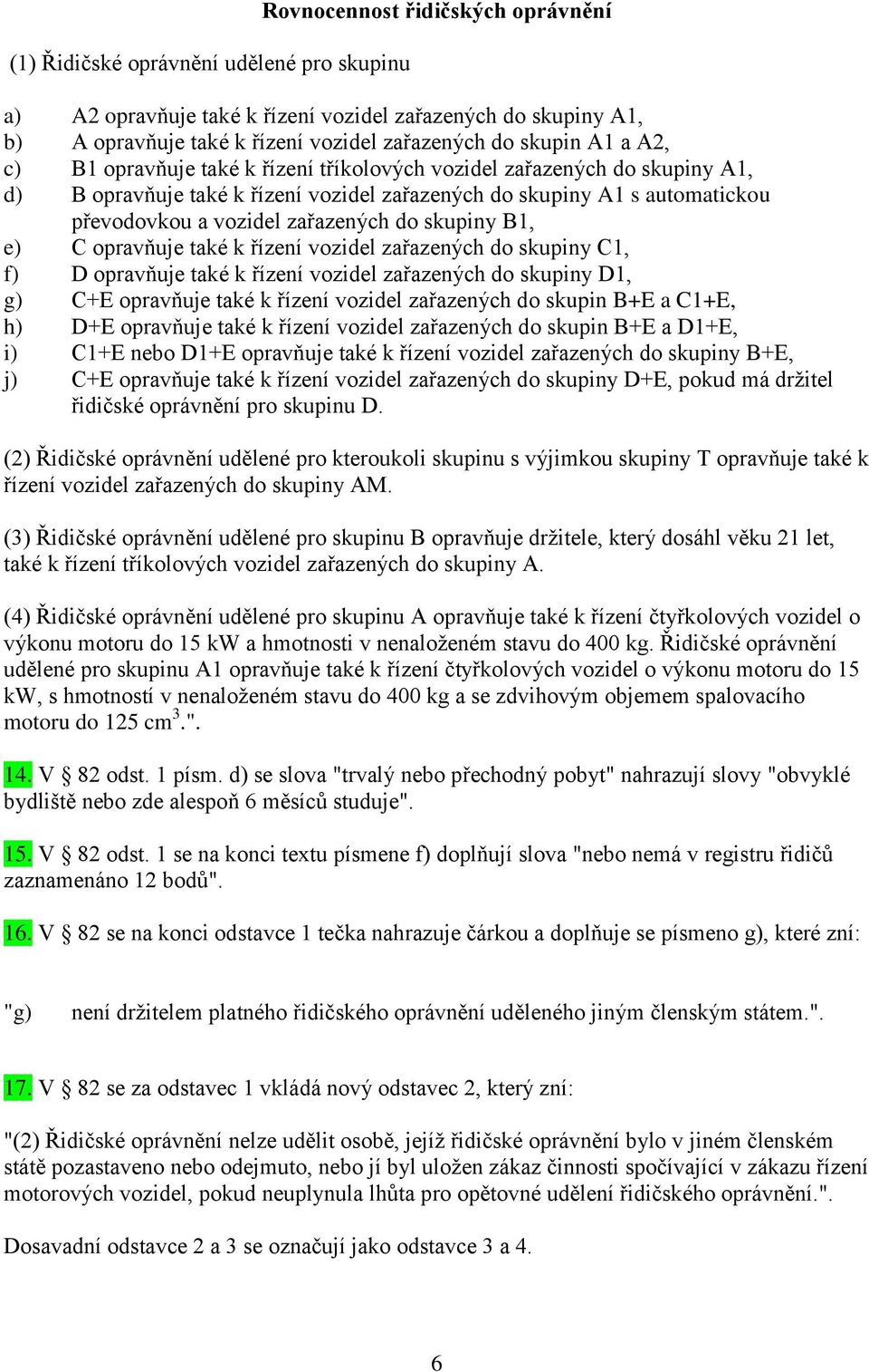 skupiny B1, e) C opravňuje také k řízení vozidel zařazených do skupiny C1, f) D opravňuje také k řízení vozidel zařazených do skupiny D1, g) C+E opravňuje také k řízení vozidel zařazených do skupin