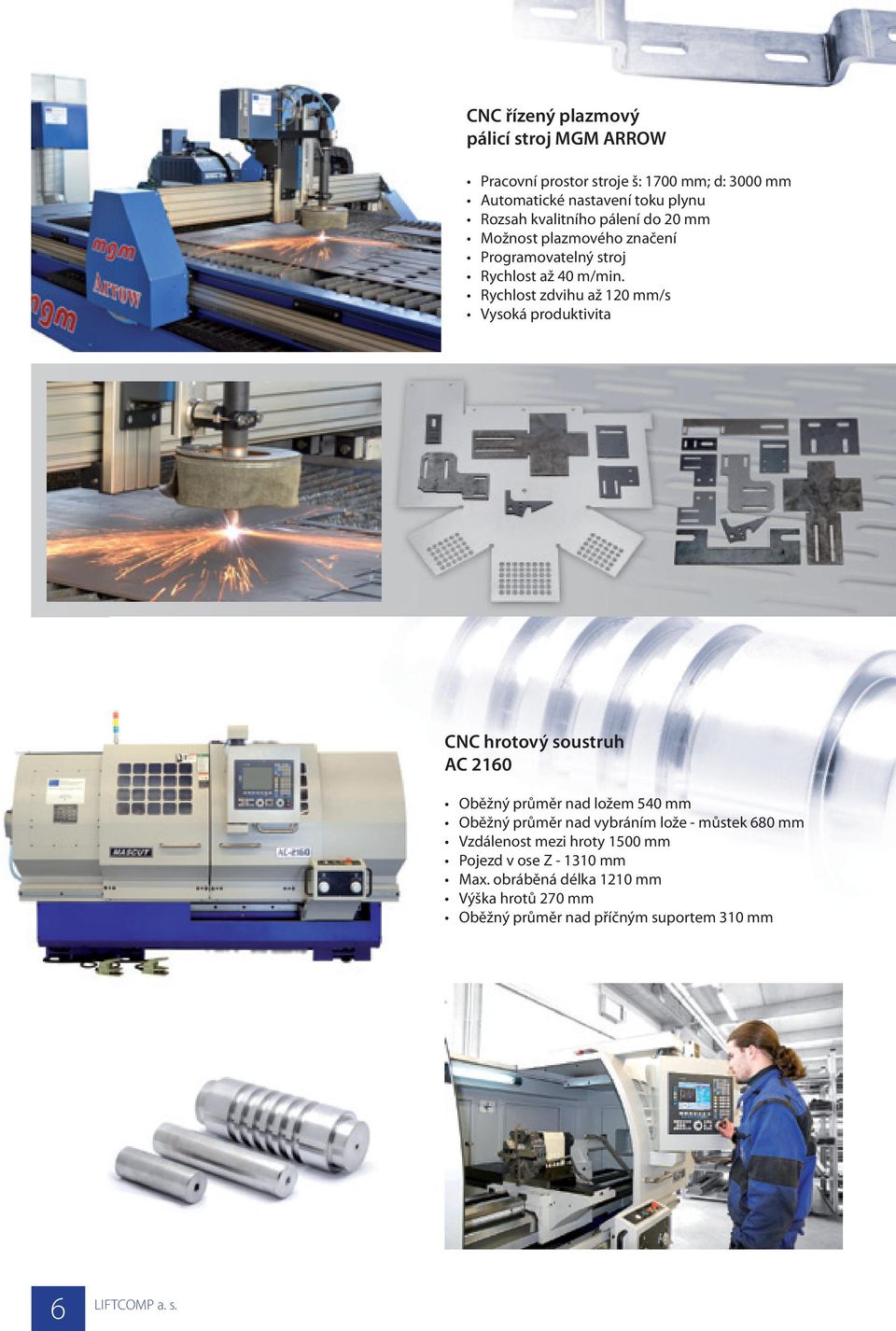 Rychlost zdvihu až 120 mm/s Vysoká produktivita CNC hrotový soustruh AC 2160 Oběžný průměr nad ložem 540 mm Oběžný průměr nad