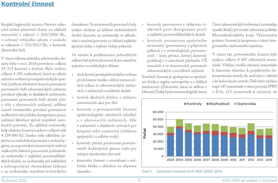 Bylo vydáno celkem 4 105 rozhodnutí, která se týkala zejména nařízení protiepidemických opatření (zvýšený zdravotní dozor), posouzení provozních řádů zdravotnických zařízení, povolení výjimky ve