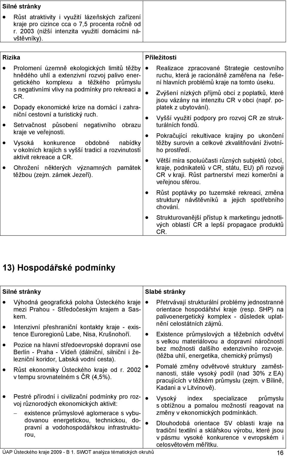 Dopady ekonomické krize na domácí i zahraniční cestovní a turistický ruch. Setrvačnost působení negativního obrazu kraje ve veřejnosti.