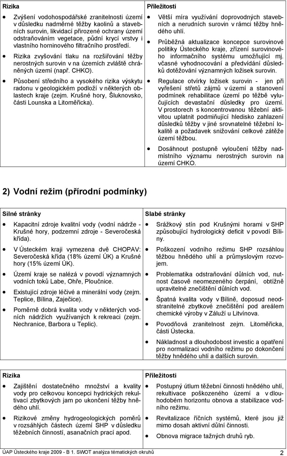 Působení středního a vysokého rizika výskytu radonu v geologickém podloží v některých oblastech kraje (zejm. Krušné hory, Šluknovsko, části Lounska a Litoměřicka).