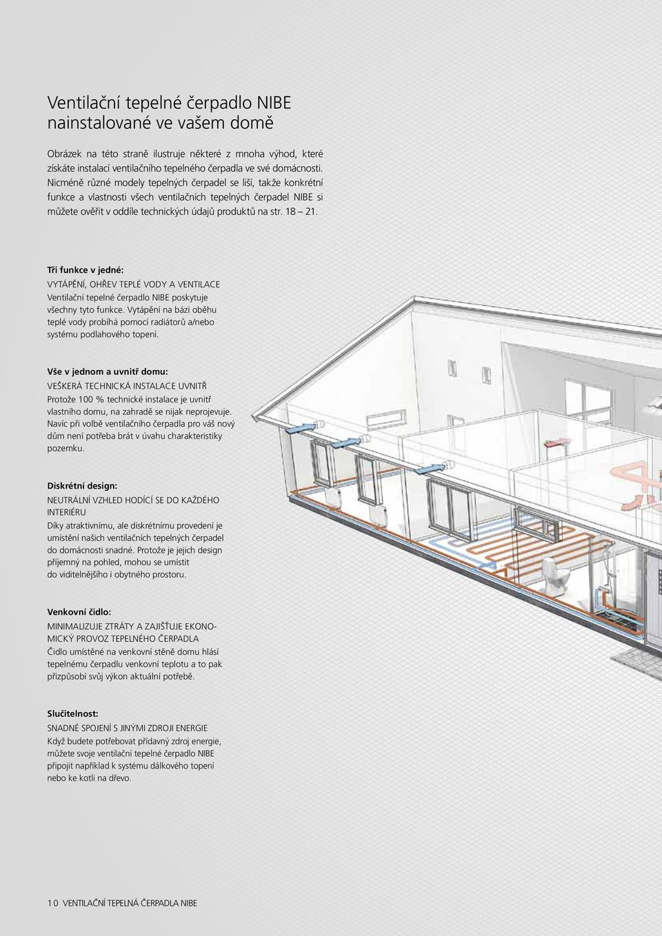 Tři funkce v jedné: VYTÁPĚNÍ, OHŘEV TEPLÉ VODY A VENTILACE Ventilační tepelné čerpadlo NIBE poskytuje všechny tyto funkce.