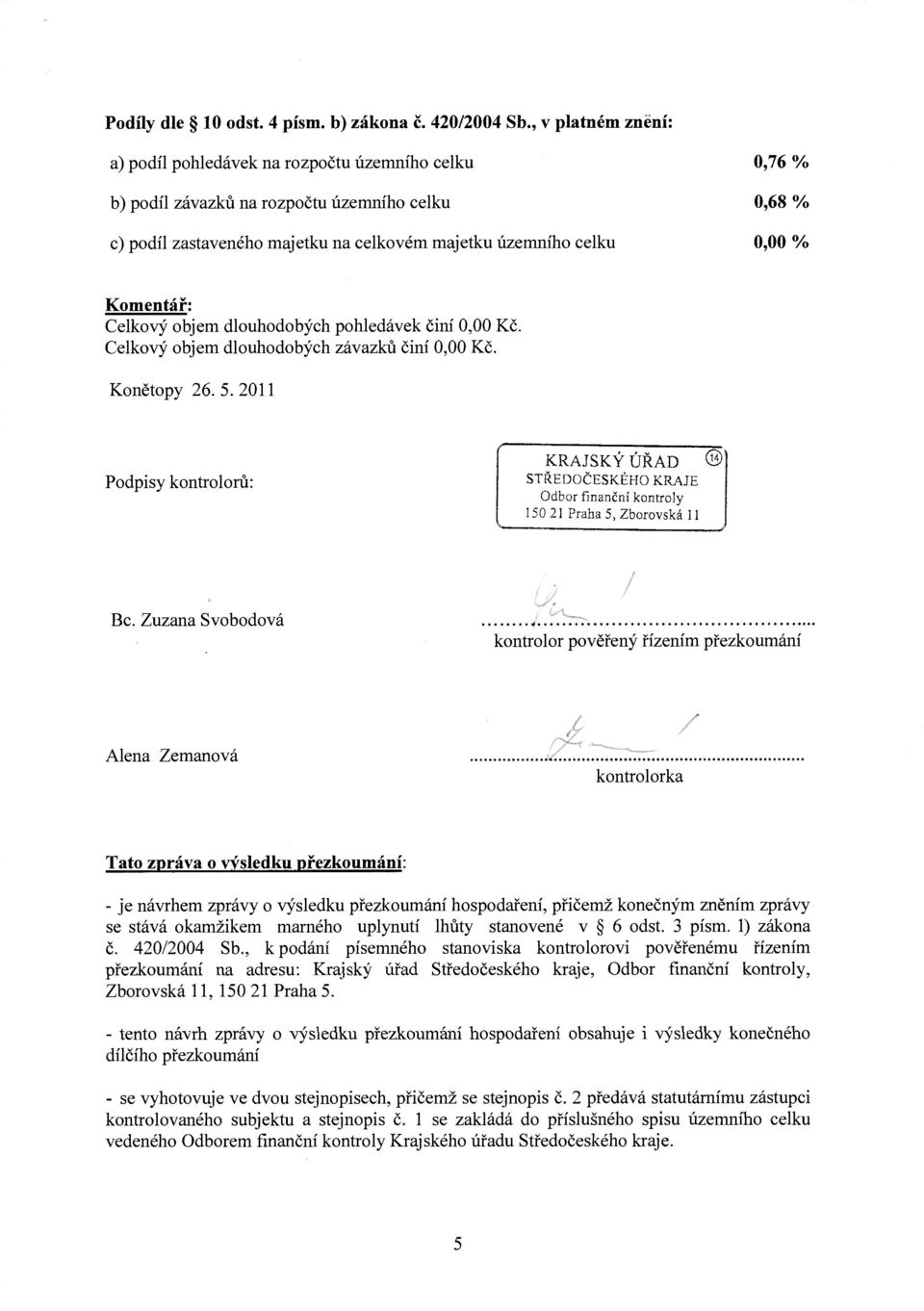 Komentář: Celkový objem dlouhodobých pohledávek činí 0,00 Kč. Celkový objem dlouhodobých závazků činí 0,00 Kč. Konětopy 26. 5.