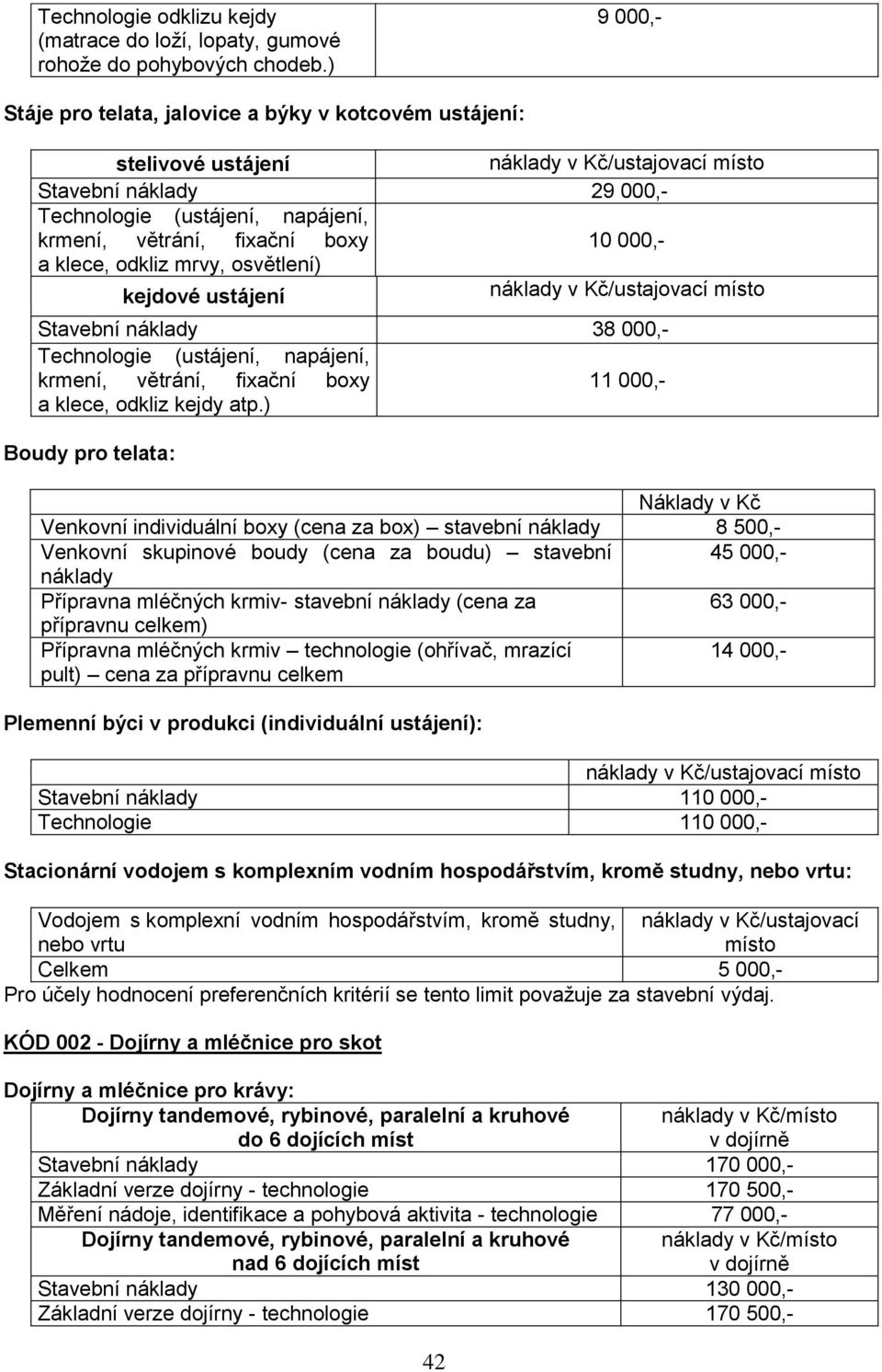 mrvy, osvětlení) kejdové ustájení Stavební náklady 38 000,- Technologie (ustájení, napájení, krmení, větrání, fixační boxy 11 000,- a klece, odkliz kejdy atp.