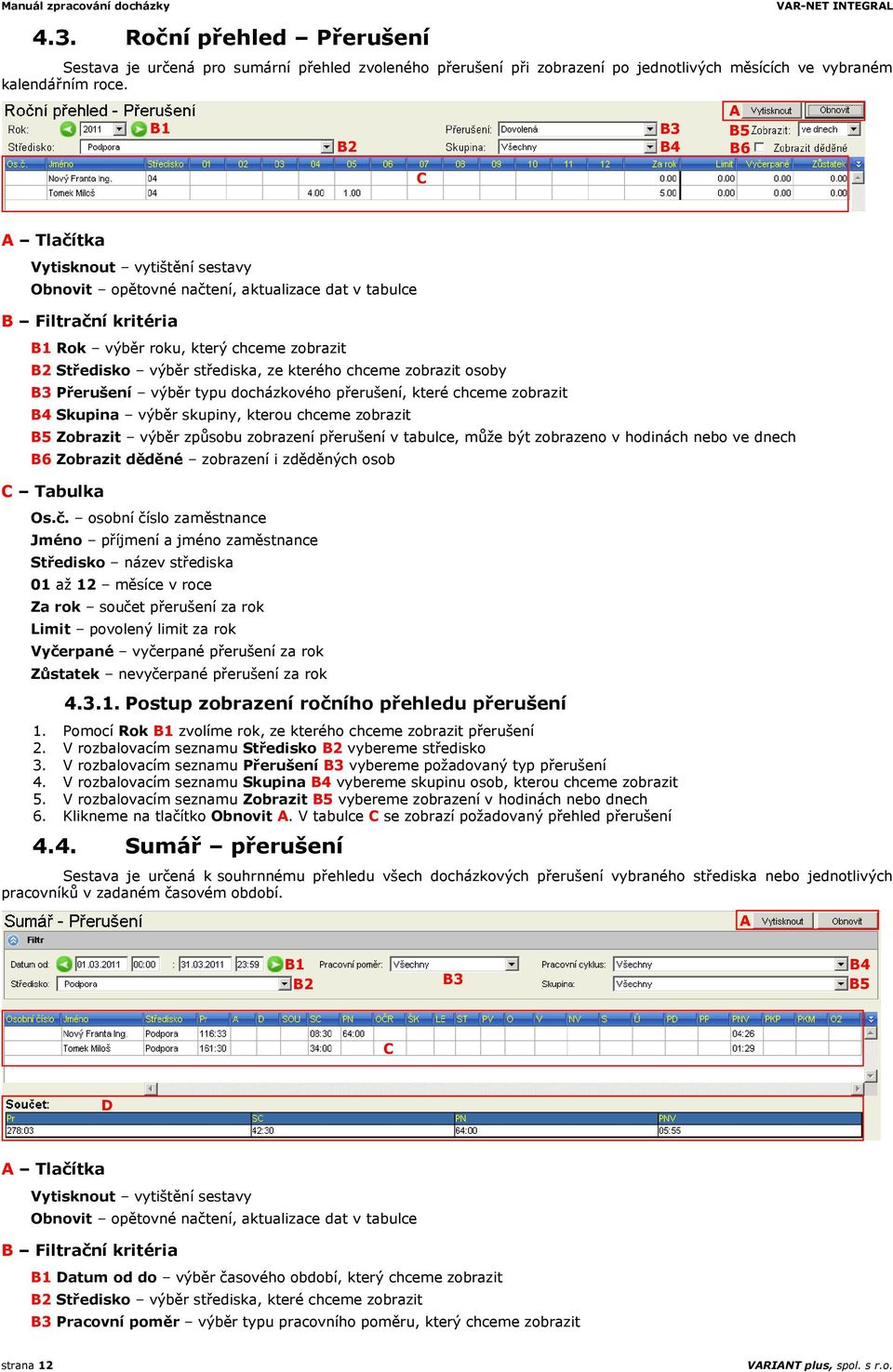 střediska, ze kterého chceme zobrazit osoby B3 Přerušení výběr typu docházkového přerušení, které chceme zobrazit B4 Skupina výběr skupiny, kterou chceme zobrazit B5 Zobrazit výběr způsobu zobrazení