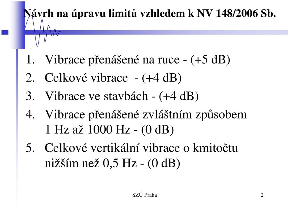 Celkové vibrace - (+4 db) 3. Vibrace ve stavbách - (+4 db) 4.